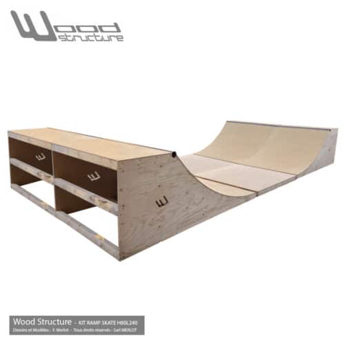 Mini Rampe skate H80L240 - Kit Mini Rampe modulable pour skate roller bmx trottinette - Kit prêt à monter - Wood Structure Skatepark