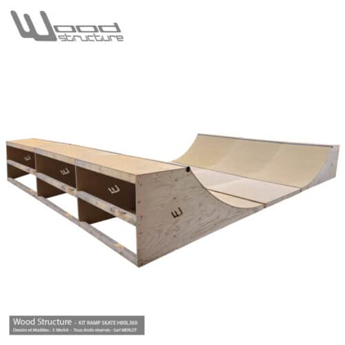 Mini Rampe skate H80L360 - Kit Mini Rampe modulable pour skate roller bmx trottinette - Kit prêt à monter - Wood Structure Skatepark