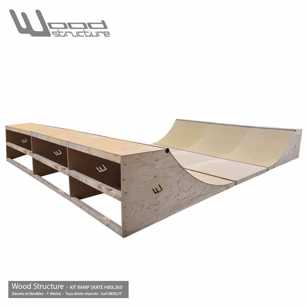 Mini Rampe skate H80L360 - Kit Mini Rampe modulable pour skate roller bmx trottinette - Kit prêt à monter - Wood Structure Skatepark