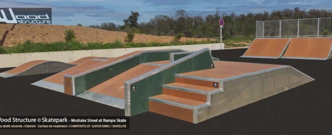 Modules de Skatepark à Ghisonaccia (Corse 2B) Haute-Corse - Fabriquée par Wood Structure et la Sarl MERLOT Richelieu (37) Concepteur et fabricant de Skatepark depuis 1990