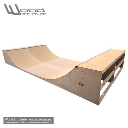 Mini Rampe skate H60L240 - Kit Mini Rampe modulable pour skate roller bmx trottinette - Kit prêt à monter - Wood Structure Skatepark