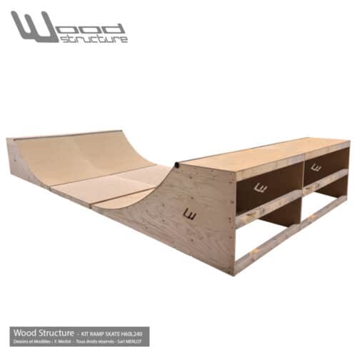 Mini Rampe skate H60L240 - Kit Mini Rampe modulable pour skate roller bmx trottinette - Kit prêt à monter - Wood Structure Skatepark